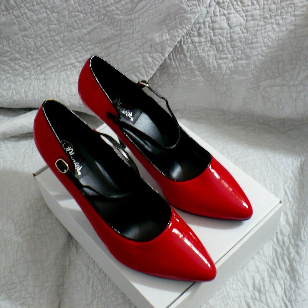 NEW WITHOUT BOX- Pleaser Brand Red/Black Patent Mary Janes w/ 4.5" Heel- Sz 14M